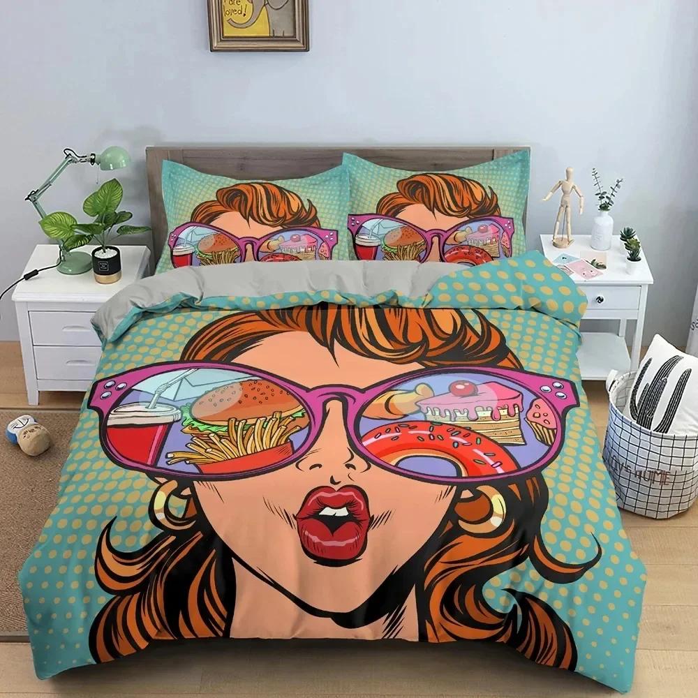 Cartoon Girly Watercolor Girl Modern Women Comfortable Duvet Quilt Cover Pillowcase Bedding Set Bedroom Decoration Home Textile