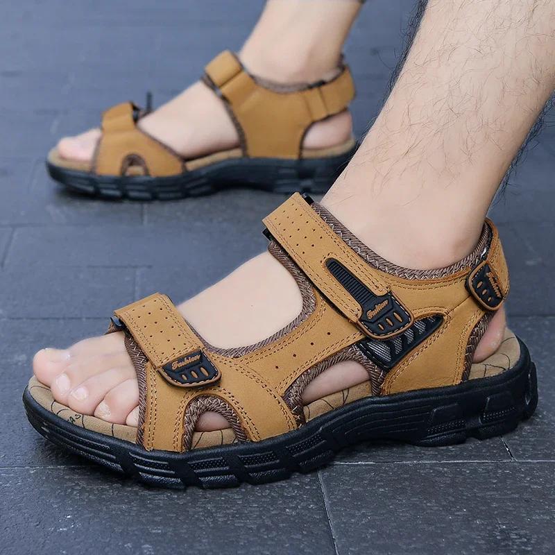 Fashion Classic Mens Sandals Summer Genuine Leather Sandals Men Outdoor Casual Lightweight Sandal Fashion Men Sneakers Zapatillas Male