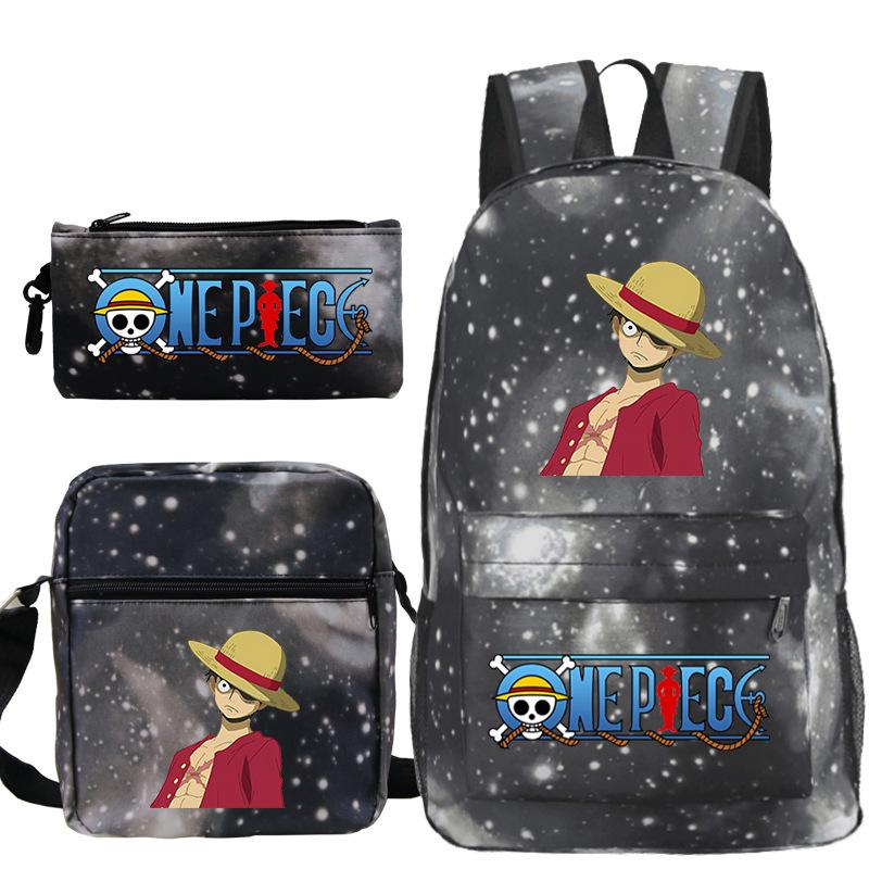 ONE PIECE Luffy Peripheral Student School Bag Three-piece Youth Backpack Shoulder Bag Pencil Case