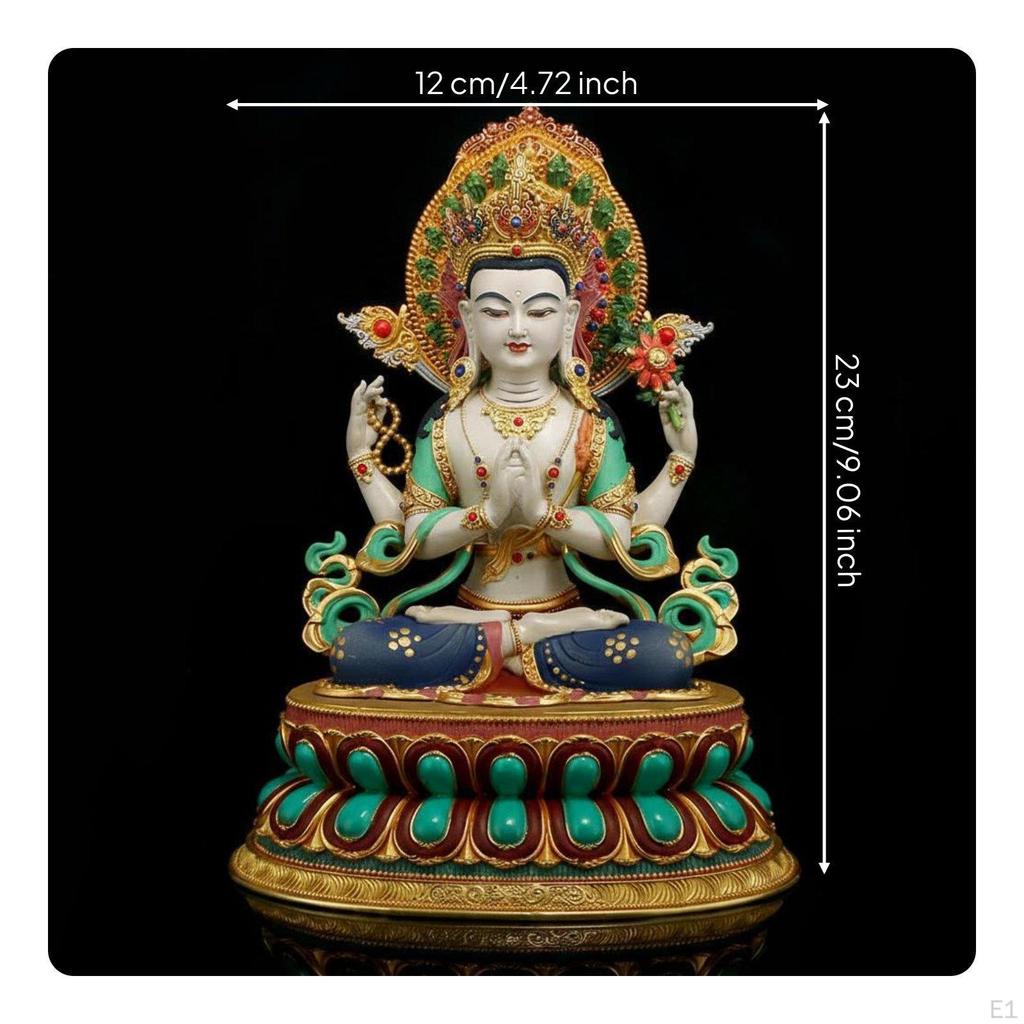 FourArmed Avalokiteshvara Statue Traditional Craftsmanship Nepalese Design Guanyin MultiColor