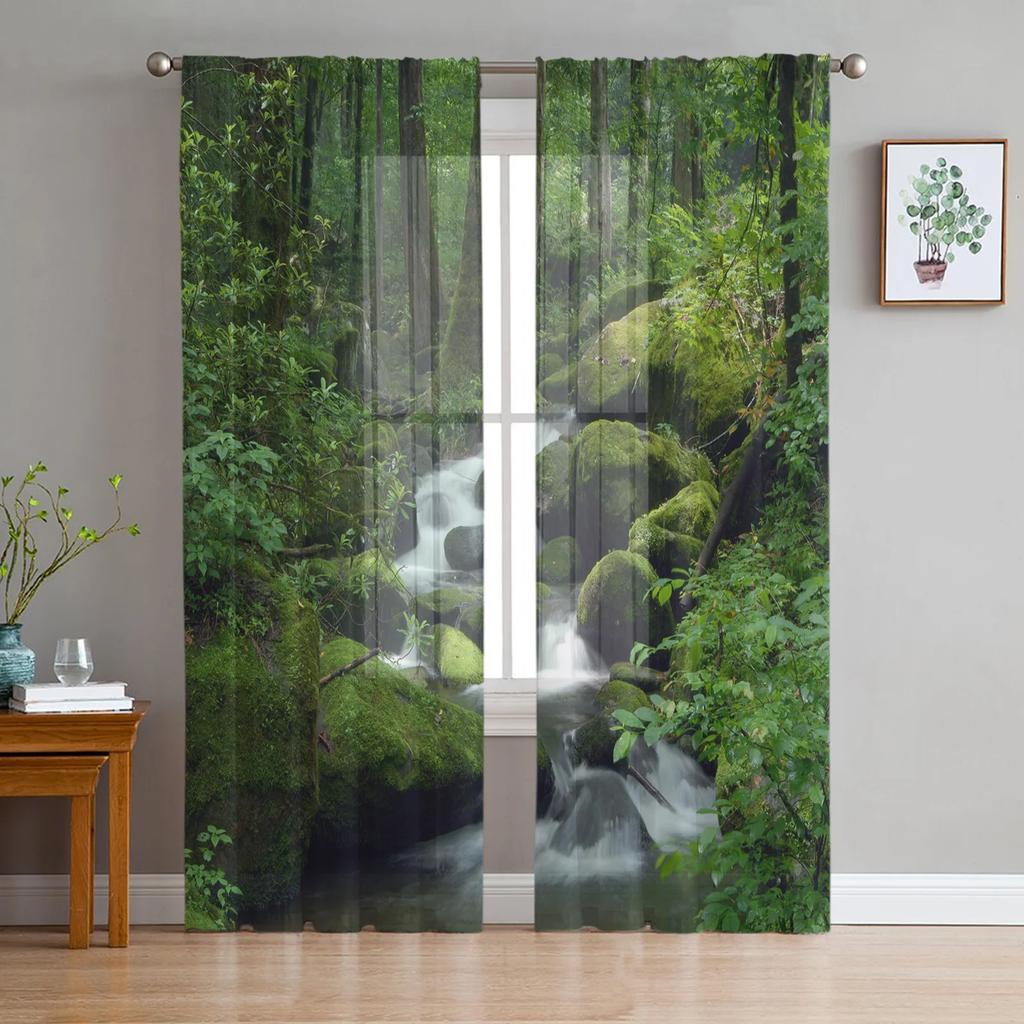 Arbor Baum See Landschaft Voile Vorhang Wohnzimmer Transparent Tüll Fenster Vorhänge Schlafzimmer Zubehör Dekor Durchsichtig Hergestellt aus Polyester Flächenbehandlung