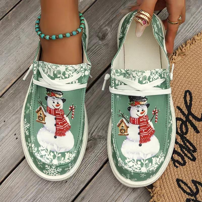 New Christmas snowman elf casual single shoes lightweight shallow mouth women's shoes