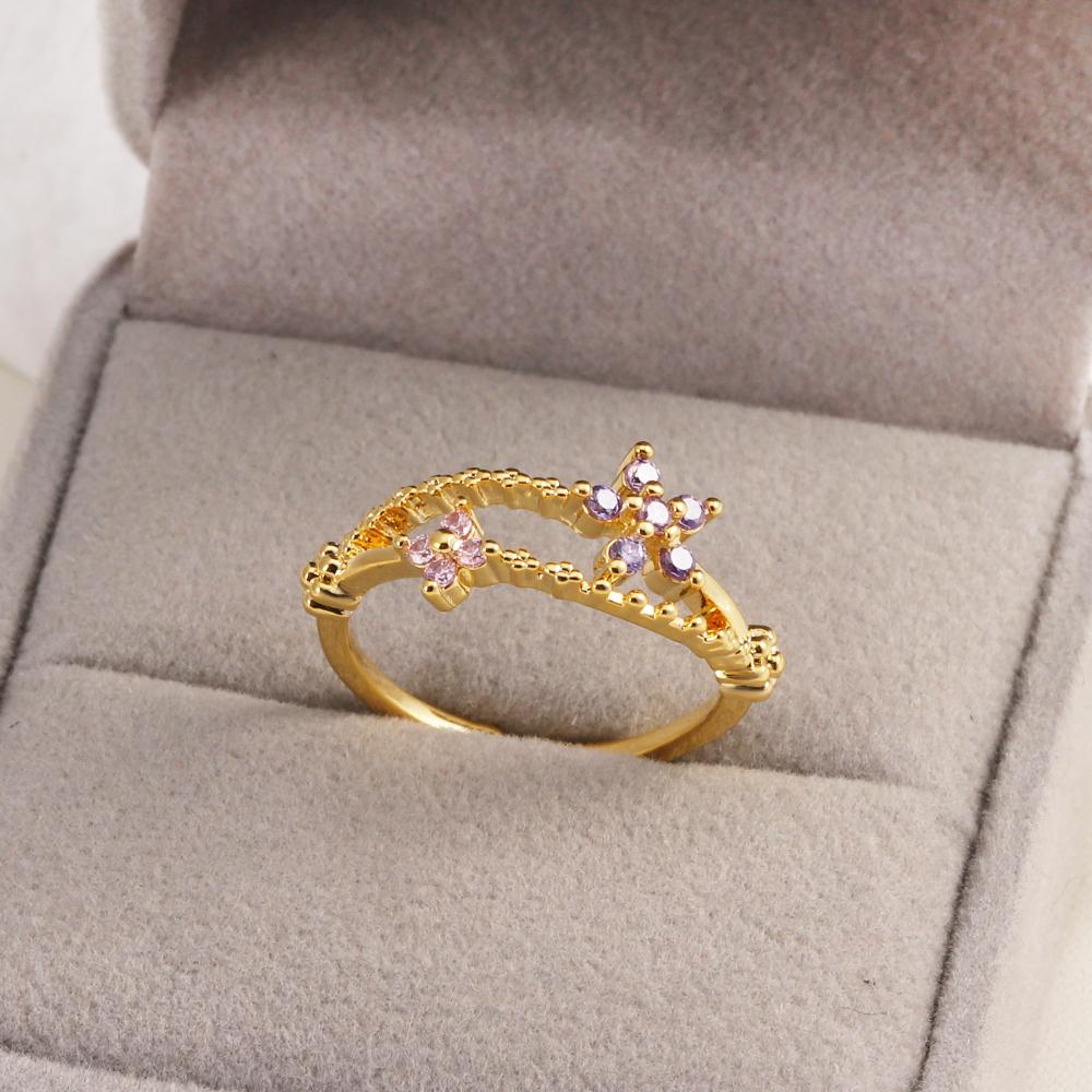 New Cute Colorful Zircon Flower Ring For Women Girl Fashion Vintage Zircon Adjustable Rings Jewelry Gift