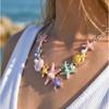 Ocean Necklace Colorful Starfish Seashell Multi Charm Silver Color Jewelry Mermaid Style Summer Beach Vacation Necklace Gift