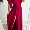 Women's V Neck Maxi Dress Short Sleeve Wrap Front High Slit Elegant Party Dress