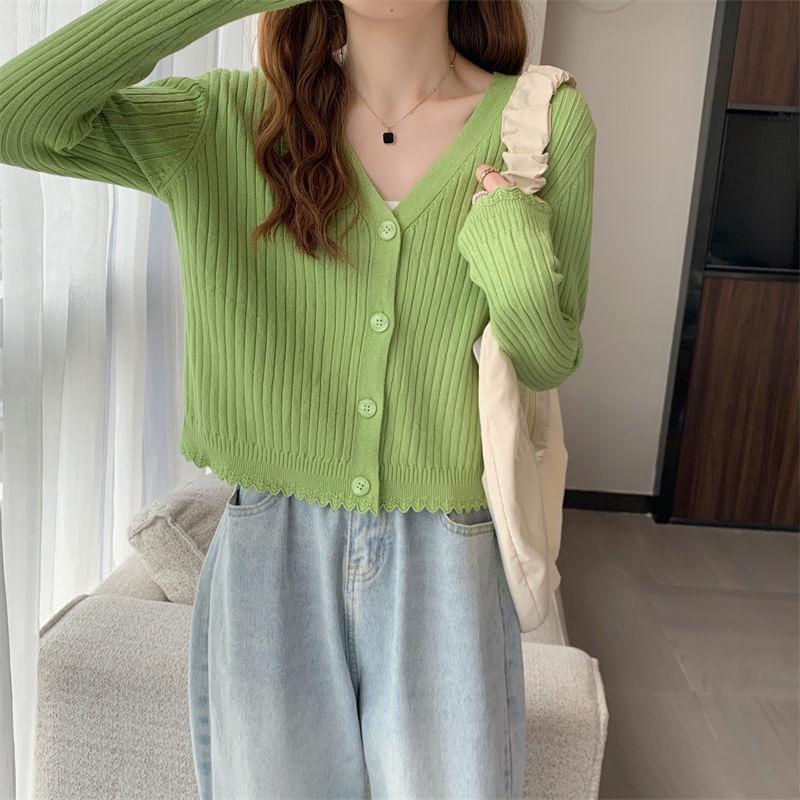 Women's Slim Fit Rib-Knit V-Neck Cardigan – Autumn Long-Sleeve Outerwear