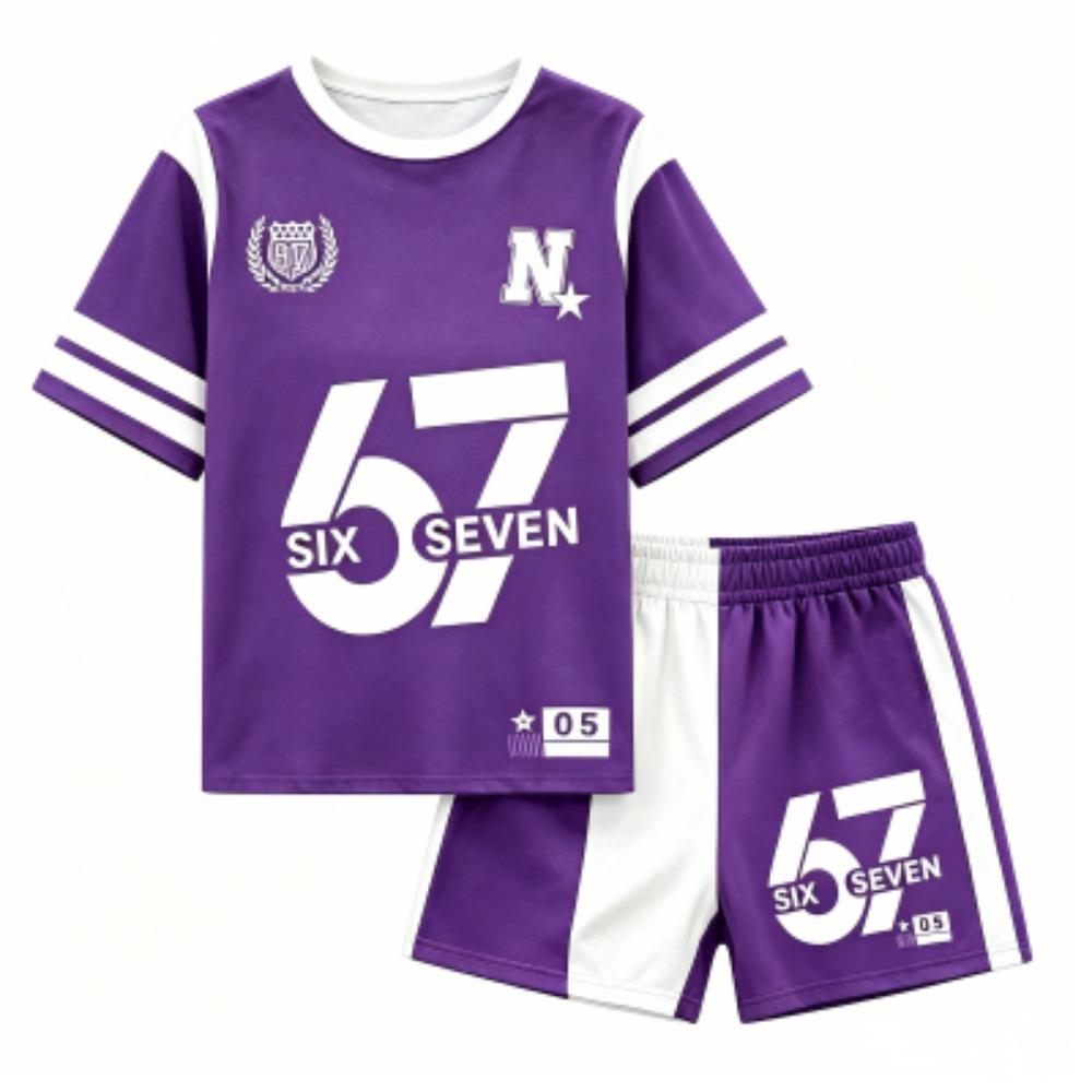 Men's Fashion Letter Number 67 Printed Outdoor Street Men's T-shirt and Shorts 2 Piece Set Summer Casual Outfit Men's and Women's Sports Set