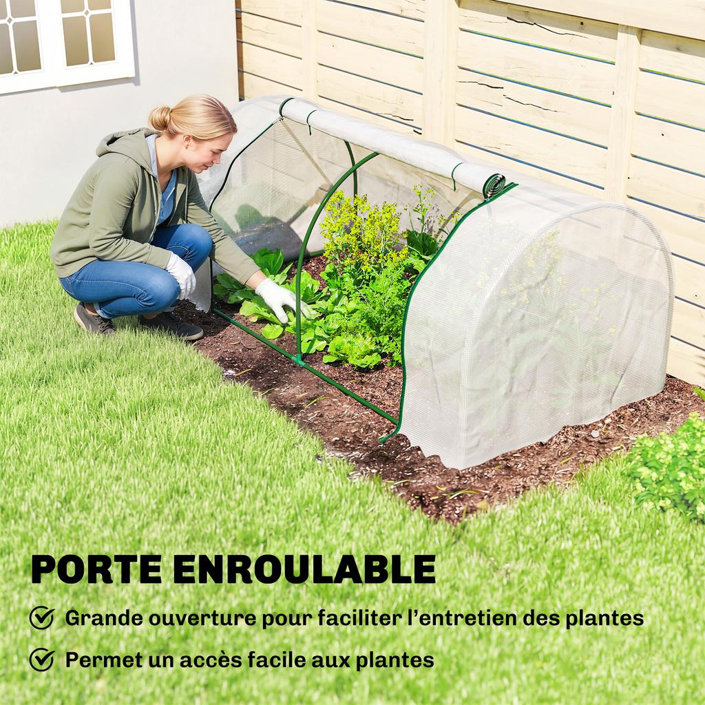 Mini Garden Greenhouse, Tomato, 2 x 1 x 0.8 m, Zippered Door, PE Cover, White Steel