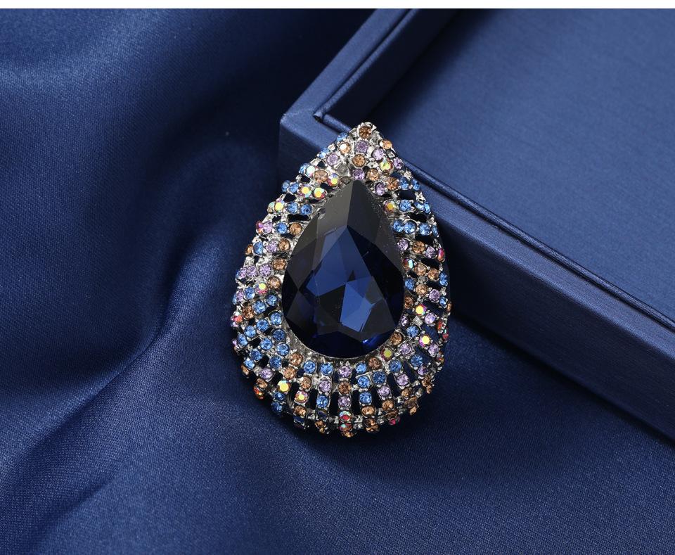 Fashion Women Men Shining Waterdrop Crystal Brooch Badges Elegant High-end Party Banquet Clothing Suit Pin