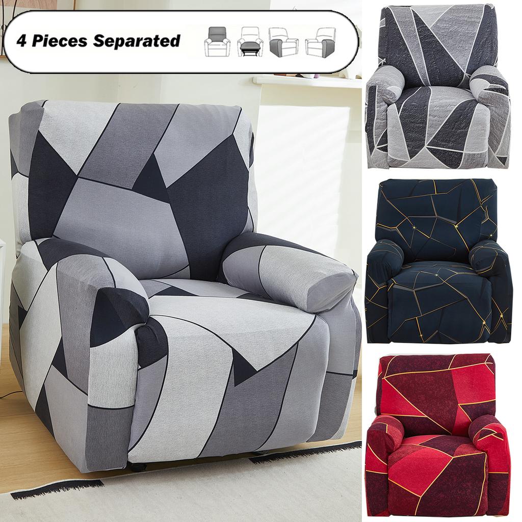 4Pc Printed Stretch Recliner Chair Cover Armchair Slipcovers All-Inclusive Recliner Sofa Cover For Living Room Office Home Decor