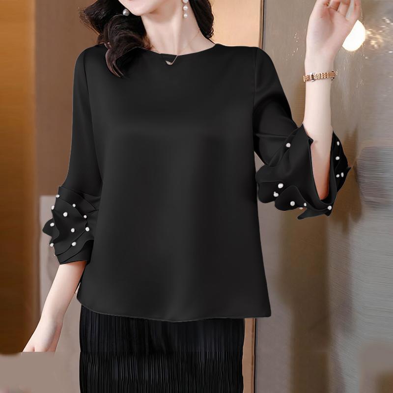 

ZANZEA Женская повседневная блузка с круглым вырезом и рукавом 3/4 4XL чёрный