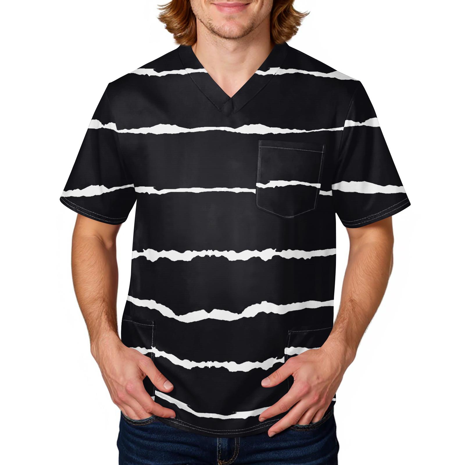 

Men s casual personalized striped printed shirt - Men s V-neck long-pockets protective work uniform short-sleeved shirt L чёрный