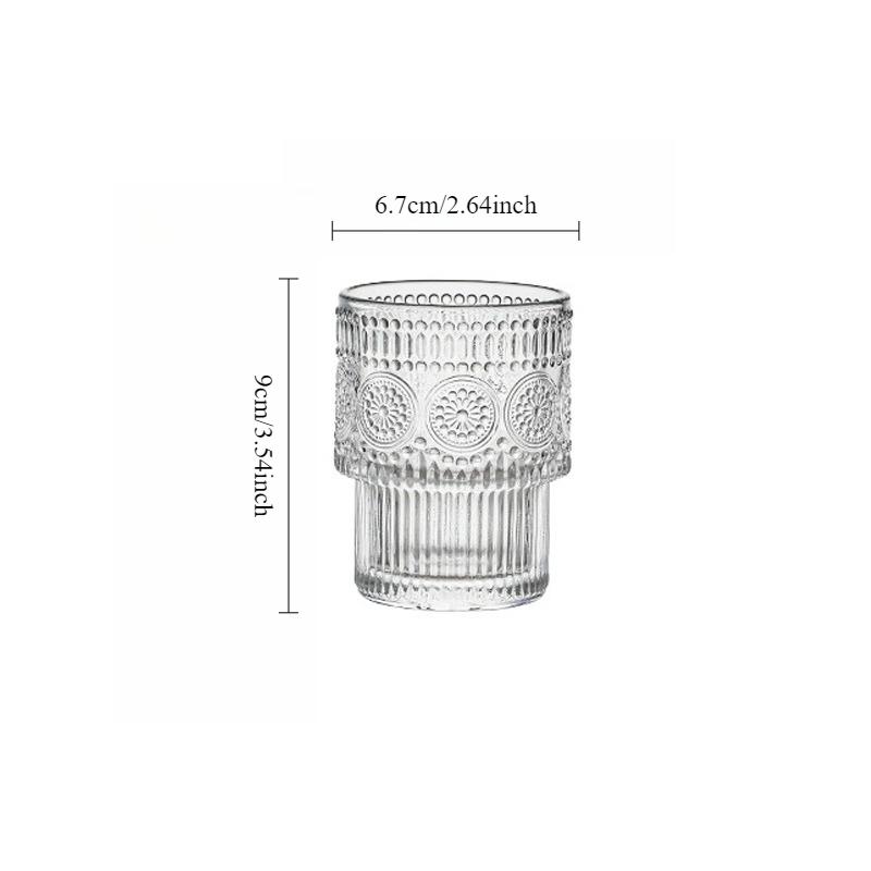 200ml Retro Latte Coffee Mug Tea Beverage Cups Embossed Sunflower Pattern Glass Cup Household Cold Drink Cup Creative Wine Glass 1pcs