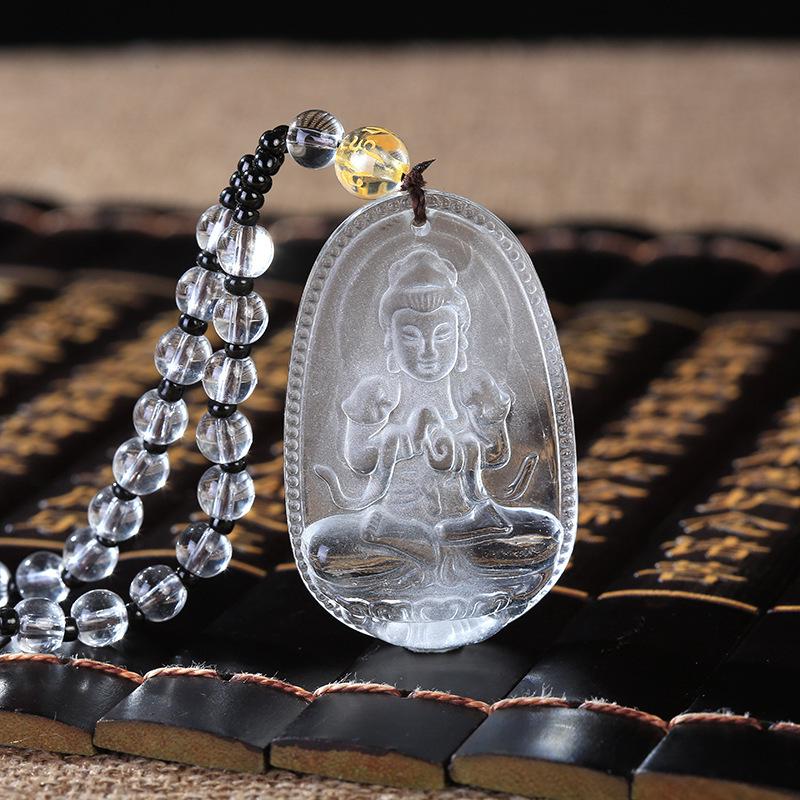 White Crystal Buddha Birth Year Pendant - Guardian Deities Zodiac Necklace