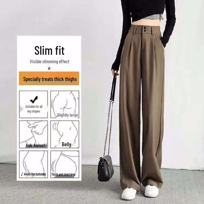 Versatile Gray High-Waist Loose Wide-Leg Suit Pants