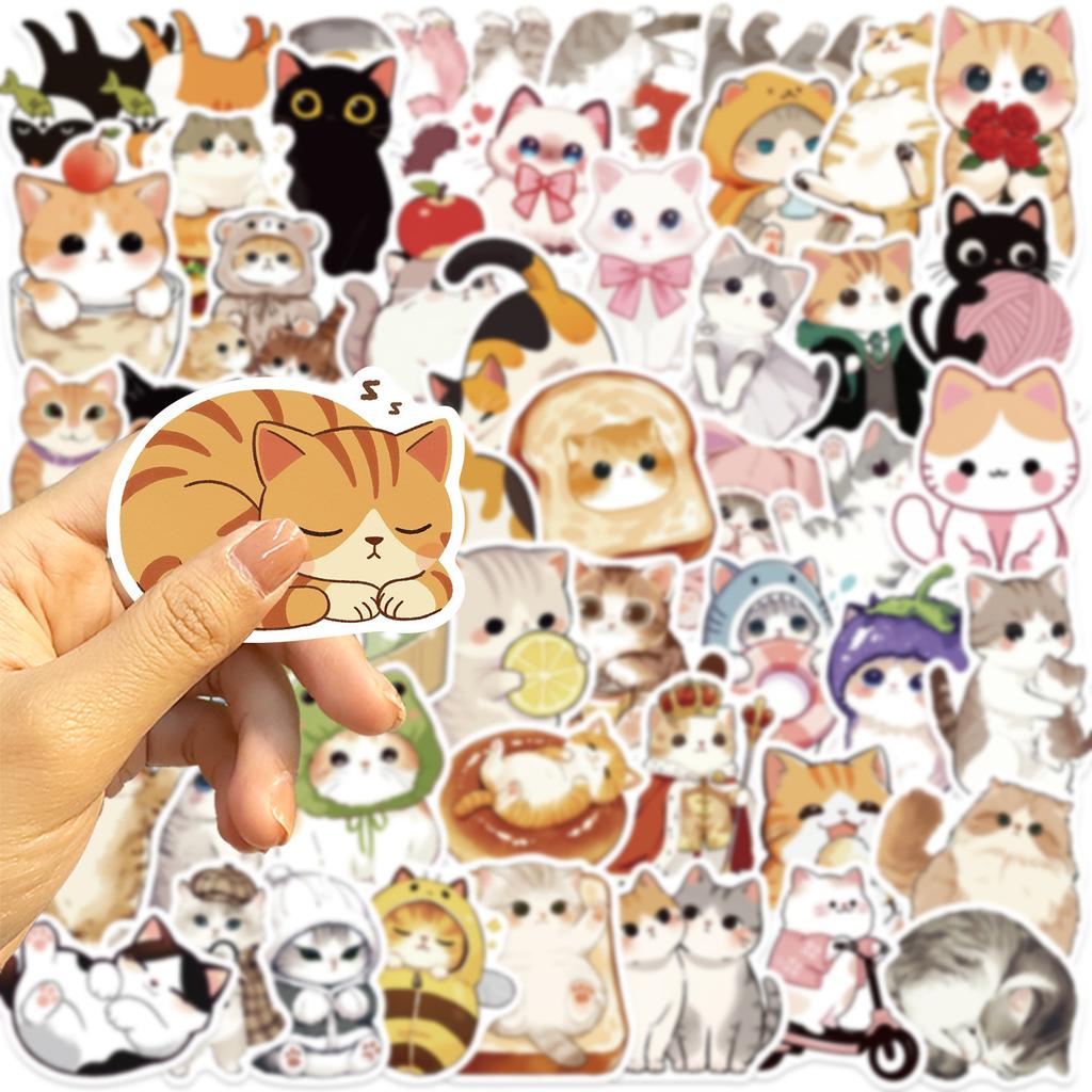 50 Cartoon Cute Cat Doodle Stickers Decorative Ipad Suitcase Notebook Diy Waterproof