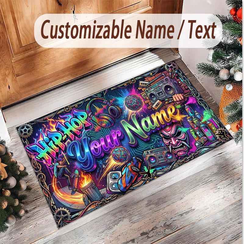 Music DJ Theme Soft Crystal Velvet Rug Custom Name & Text Print Non Slip Floor Rug for Bedroom Living Room