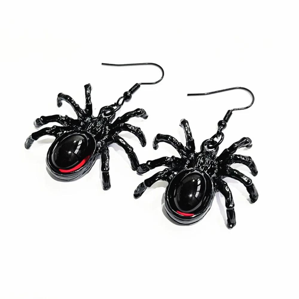 Gothic Retro Black Red Oval Crystal Stereo Simulation Spider Dangle Earrings for Women Hallowmas Party Punk Rock Jewelry Gifts