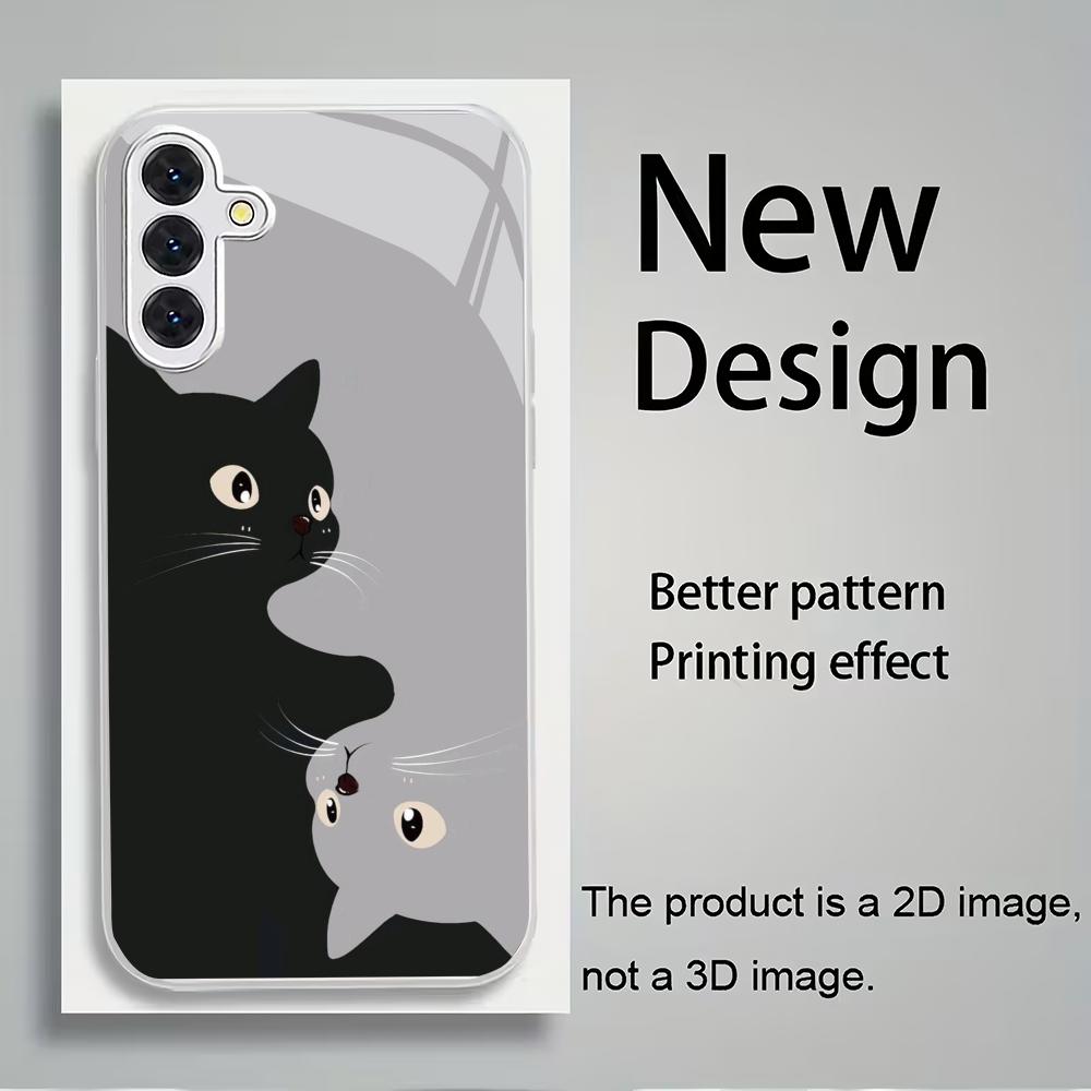 Cute Cartoon Cat Silver Plated Glass Phone Case Suitable for Samsung Galaxy S26 S25 S24 S22 S21 S20 FE/Ultra/Plus Anti Fall