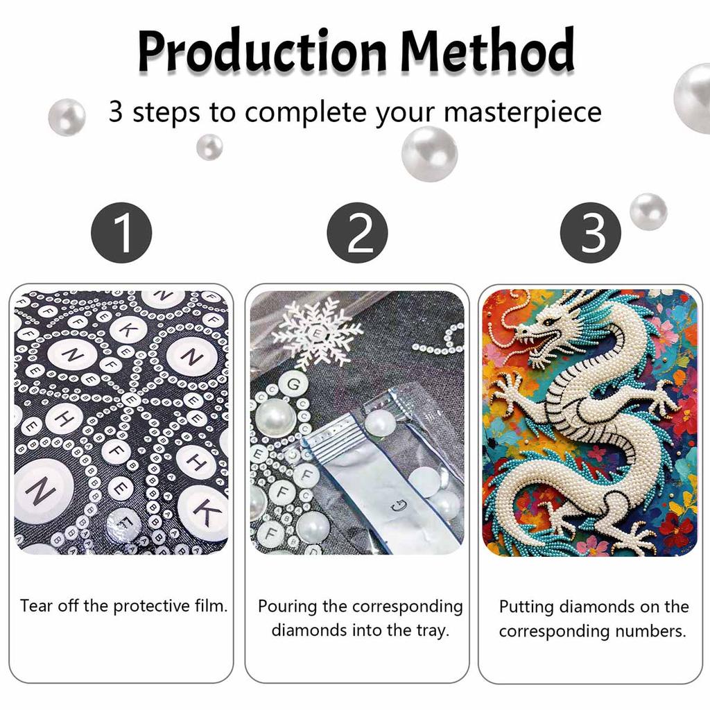 5D Pearl Kit Majestic Dragon Pattern DIY Rhinestone Art Relaxing Handmade Ornament Home Wall Desktop Decoration for Beginners