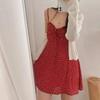 Retro Floral Spaghetti Strap Red Mini Dress - Slimming & Age-Defying Summer Style for Women