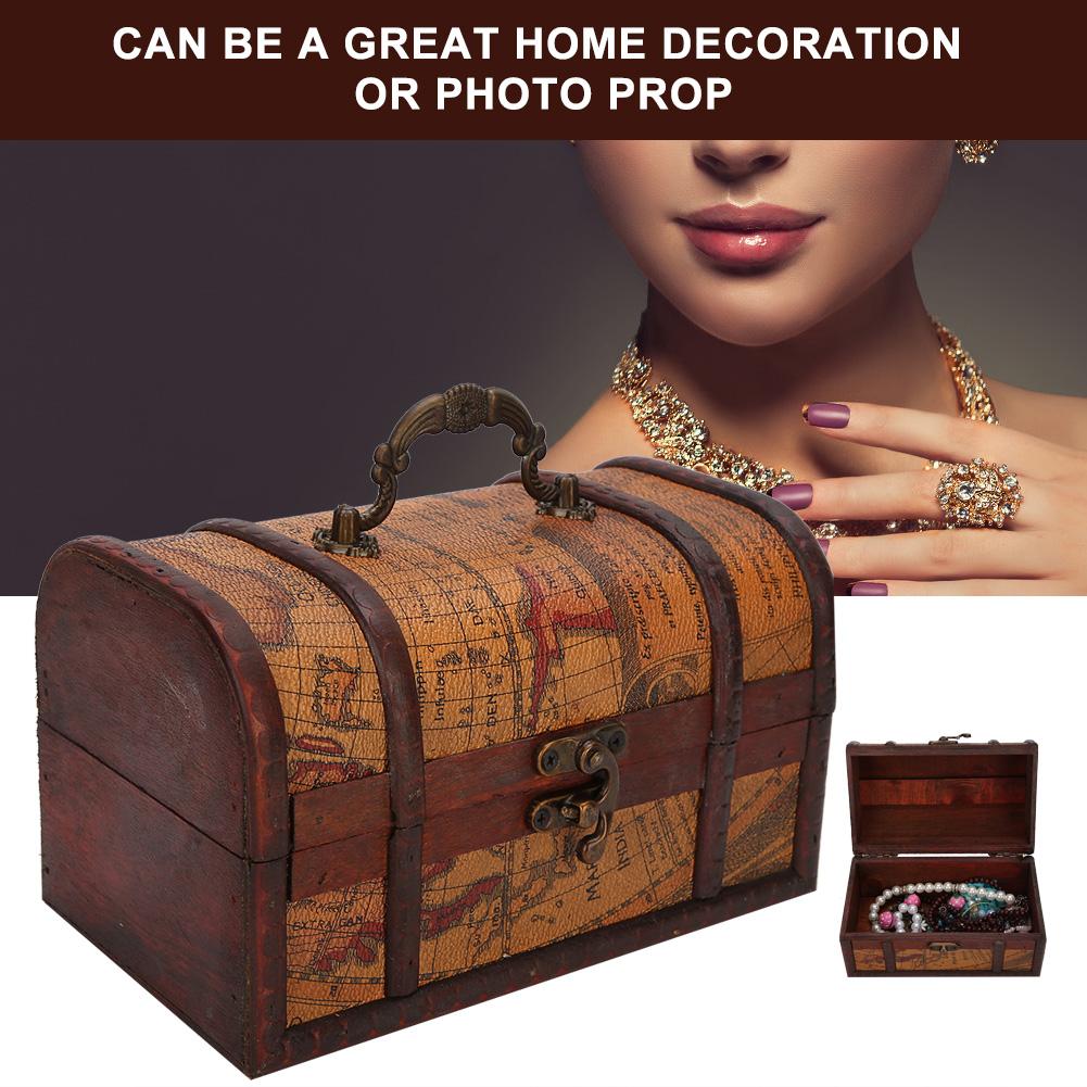 Vintage Schowek na biżuterię Drewniana dekoracja Odporna na kurz Pudełko ekspozycyjne Organizer Case(Żółty Mapa S)