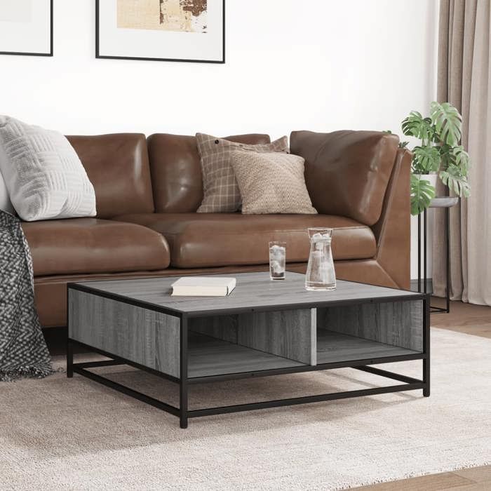 VidaXL Table basse sonoma gris 80x80x30 cm bois d'ingénierie et métal, table d'appoint, table de salon, table latérale, bout 848772