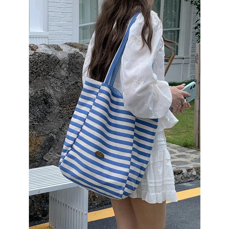 

Двусторонняя полосатая холщовая сумка Lazy wind большая вместимость на плечо сумка-тоут Студенческая повседневная сумка для покупок Женская