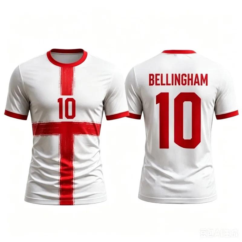 England Fußballtrikot 3D-Druck St. Georgskreuz Unisex #10 Bellingham Fan Kurzarm Spieltag Lässiges Sport-T-Shirt Sportbekleidung