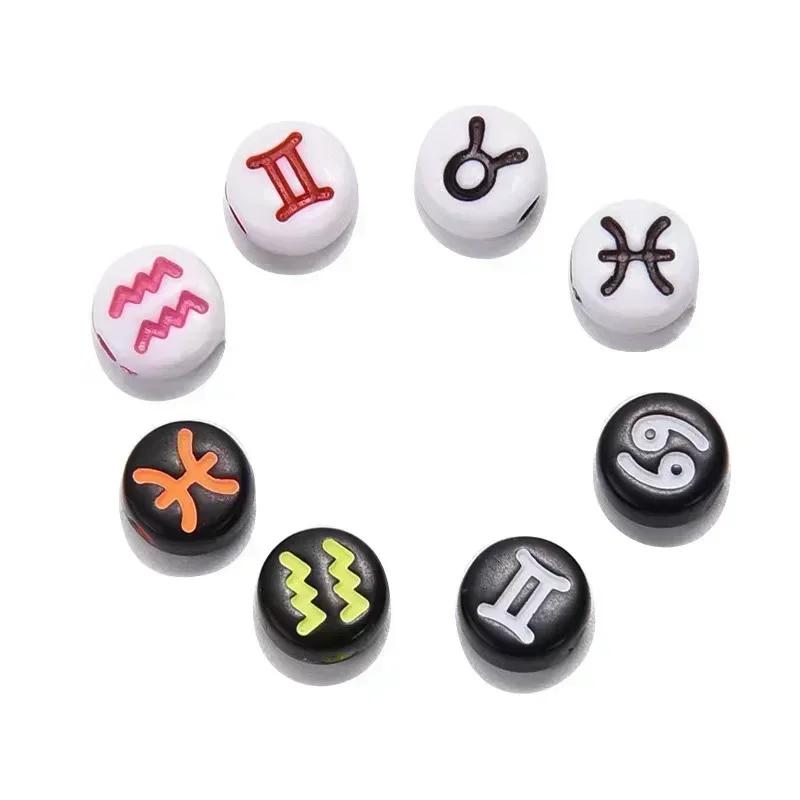100-500PCS Acrylic Zodiac Beads Round Flat Loose Spacer Constellation Beads For Jewelry Making Diy Bracelet Necklace Accessories