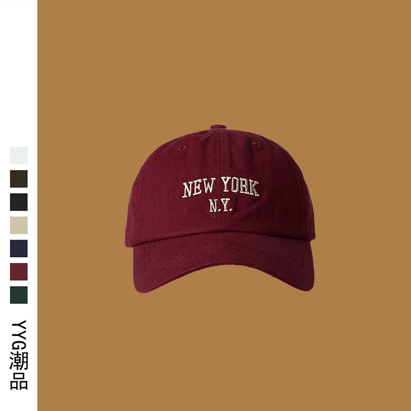 Baseball Cap Female Trendy Brand NY Embroidery Soft Top White Face Small Navy Blue Cap Female Autumn and Winter