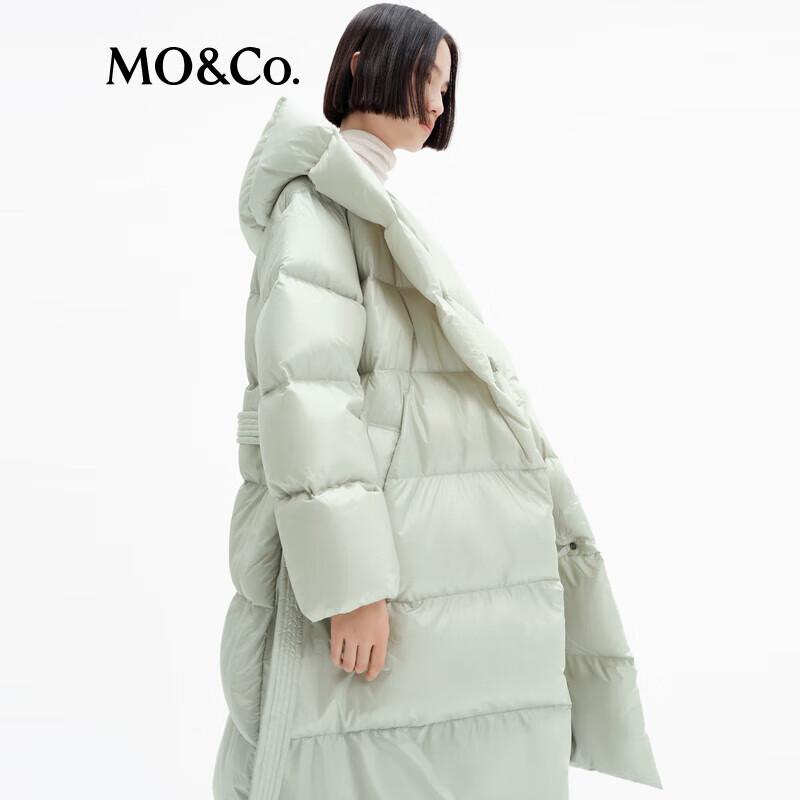 MO&Co. Women's Hooded Long Goose Down Jacket with Belt