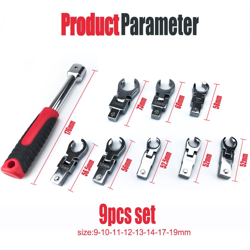 9-piece Set Detachable Flexible Head Ratchet Torque Wrench Ratchet Wrench Spanner Ratchet 180 Rotating Spanner Ratchet Wrench