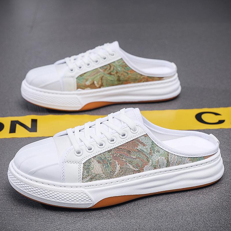 

2025 Summer Canvas Sneaker Semi-Drag Men Casual Shoes Half Shoes For Men Loafer Mules Slipper Outdoor Backless Flats Man Slides 44