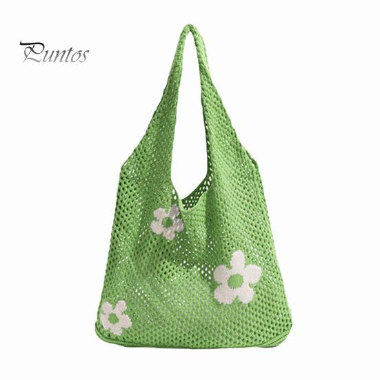 Вязаная пляжная сумка, ажурная тканая сумка через плечо с цветочным узором, сумка-тоут для повседневных выходов, праздников, шопинга на улице зелёный