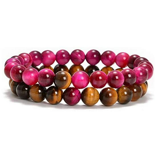 Bracelets de Couple Oeil de Tigre Mat & Pierre d'Agate - Perles de 8mm, Style Étudiant