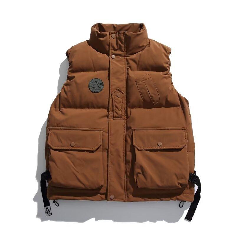 

Autumn and winter Japanese outdoor functional tooling stand-up collar thermal cotton vest personalized BF men s and women s loose vest vest jacket XXXL коричневый