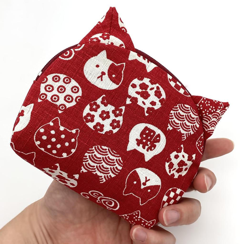 Kyosuke Japanese-made Kyoto-style pouch with ears, approximately 10 x 13 x 4 cm, cat pattern, small item case, Japanese pattern, cotton, Nyankomon,