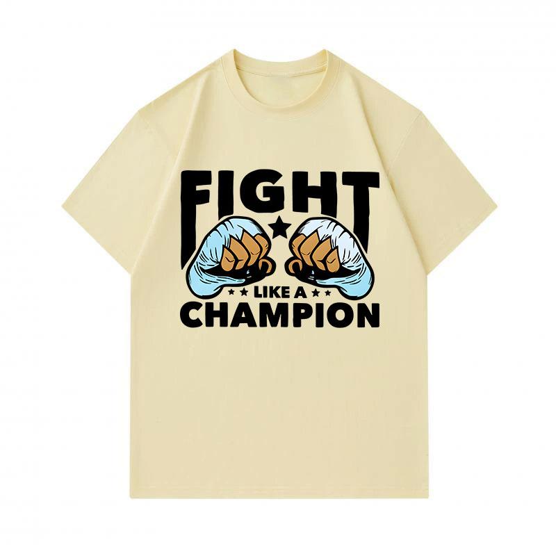 Men's 100% Cotton Crew Neck Short Sleeve T-Shirt, Fight Like A Champion Fists Print Casual Comfortable Daily Wear Tee For Men