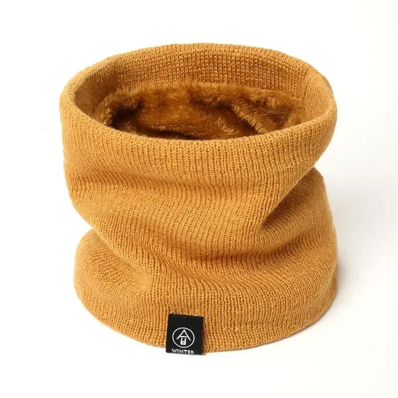 Unisex Solid Warm Winter Ring Scarf Women Men Plus Velvet Knitted Full Face Mask Snood Neck Scarves Bufanda Thick Muffler