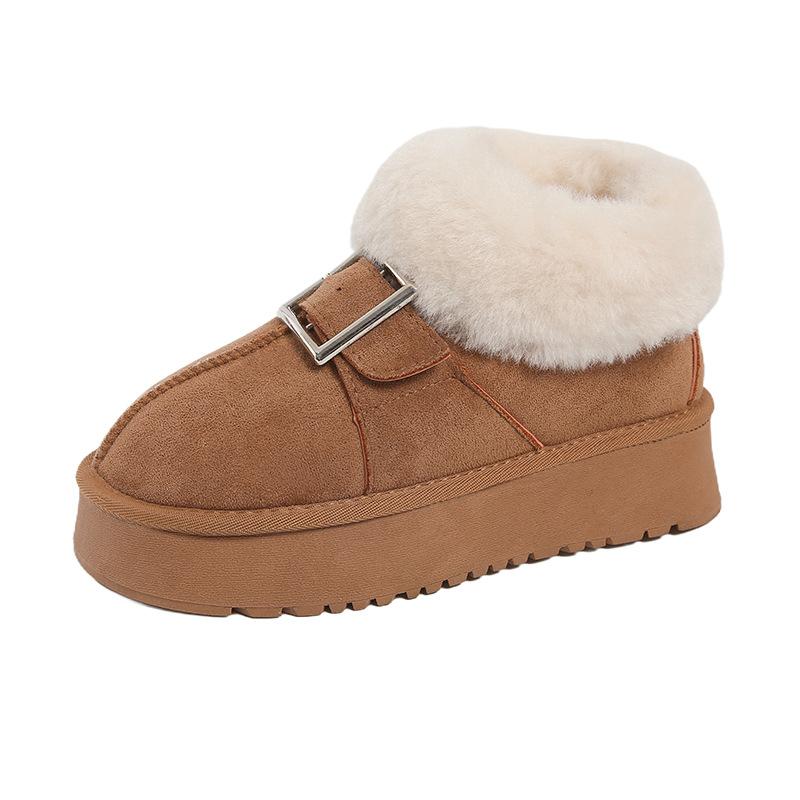 Foreign trade large size thick-bottomed velvet warm fur integrated boots 2024 winter non-slip warm feet one pedal snow boots women