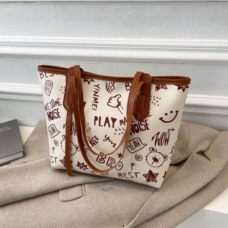 Large Capacity Tote Bag Trendy Printing Simple Niche Hand Bag New Commuting Class Shoulder Armpit Bag