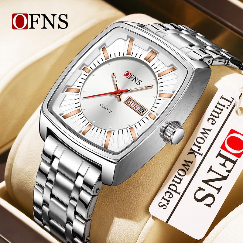 Oufanni Men's Classic Barrel Watch - Double Calendar, Waterproof, Quartz with 3D Luminous Scale