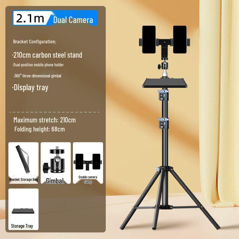 Dual Phone Live Streaming Stand with Multi-Camera Holder and Fill Light for Douyin