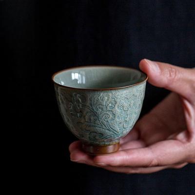 Embossed Twisted Branch Lotus Tea Cup Ceramic Tea Cup Single Household Tea Cup Kung Fu Tea Set Master Cup