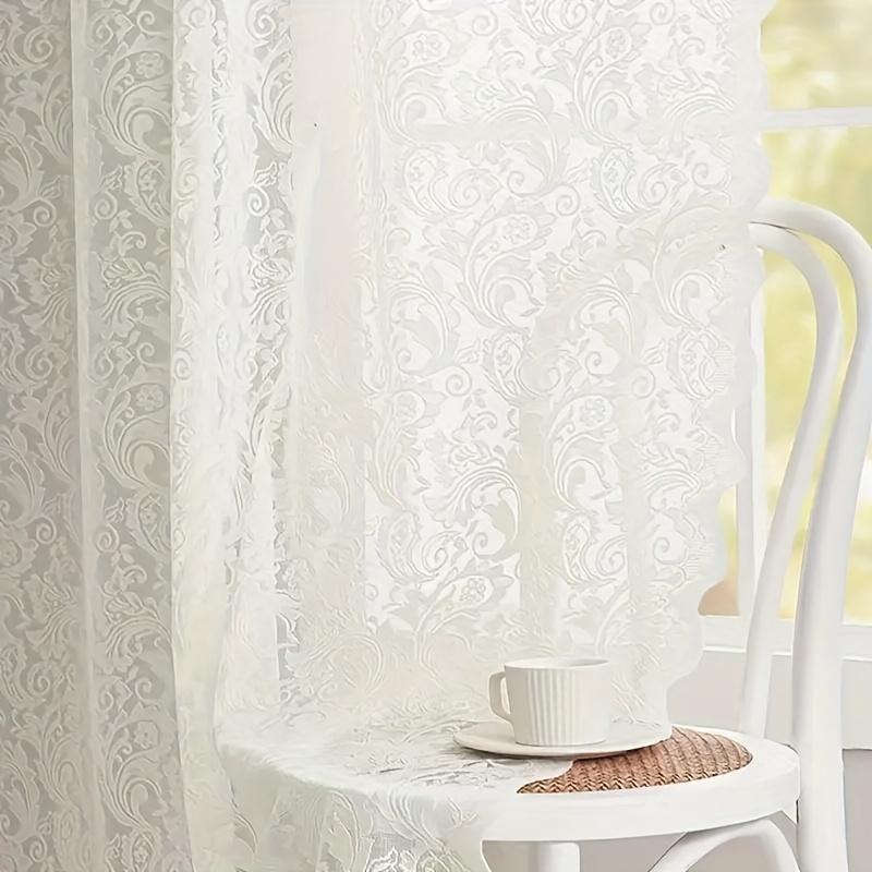 1pc French Vintage Elegant Lace Tulle Curtain That Installs Without Drilling, Semi-Transparent for Bedroom Windows Or Living Room Partitions