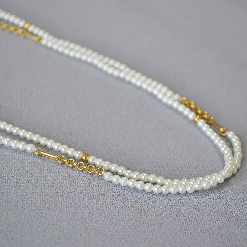 French Style Minimalist Pearl Chain Layered Long Necklace Women Winter Sweater Jewelry