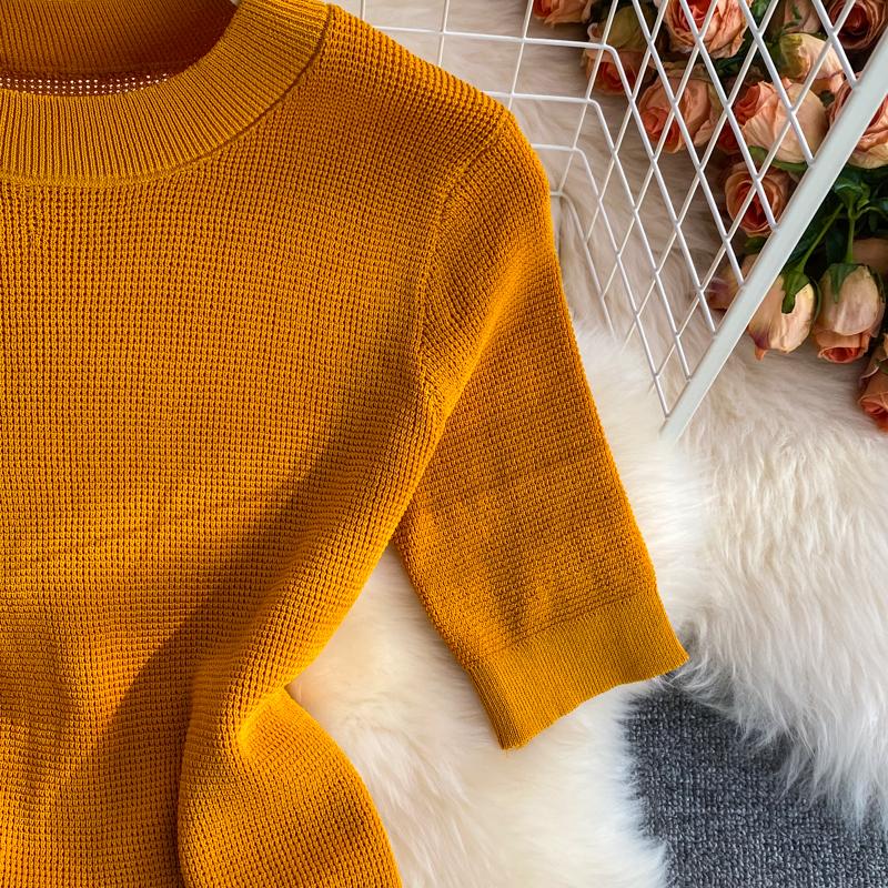Fashion Suit Women's Summer Style Stand-Up Collar Short Knitted Top Gentle Wind Pleated Skirt Two-Piece Set