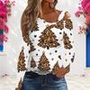 Women Plus Size Asymmetric Cutout Neck Cold Shoulder Long Sleeve Leopard Cherry Printed White Fitted Top