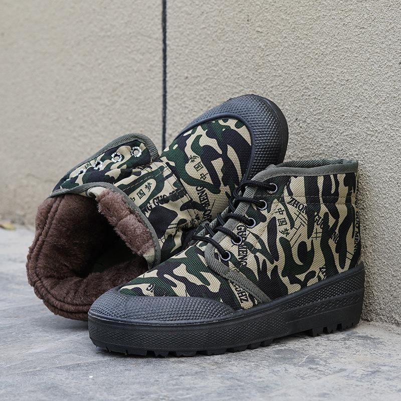 High-Top Plus Samt Befreiungsschuhe Herren Verdickte Warme Gummischuhe Wanderarbeiter Arbeitssicherheitsschuhe Verschleißfeste Baumwollschuhe Schneestiefel.